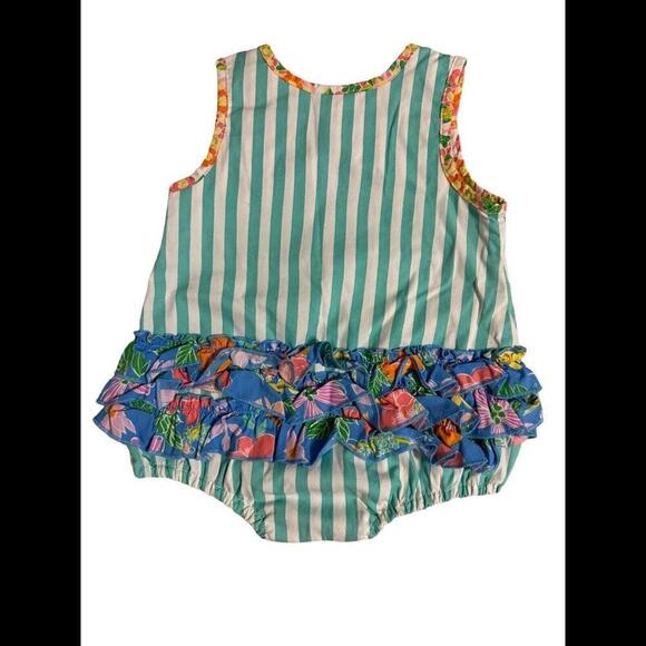 Wildflowers Blue Stripe Ruffle Bubble Romper k98 - Picture 4 of 4
